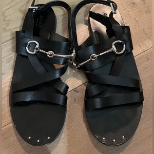 Gucci Black and Silver Horse Bit Strappy Sandals
